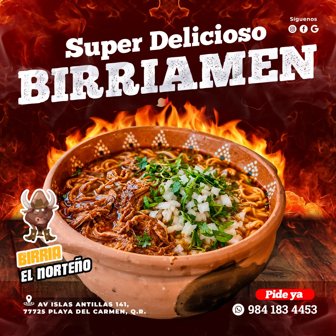 Diseño publicitario para redes sociales de Birriería El Norteño que promociona birriamen