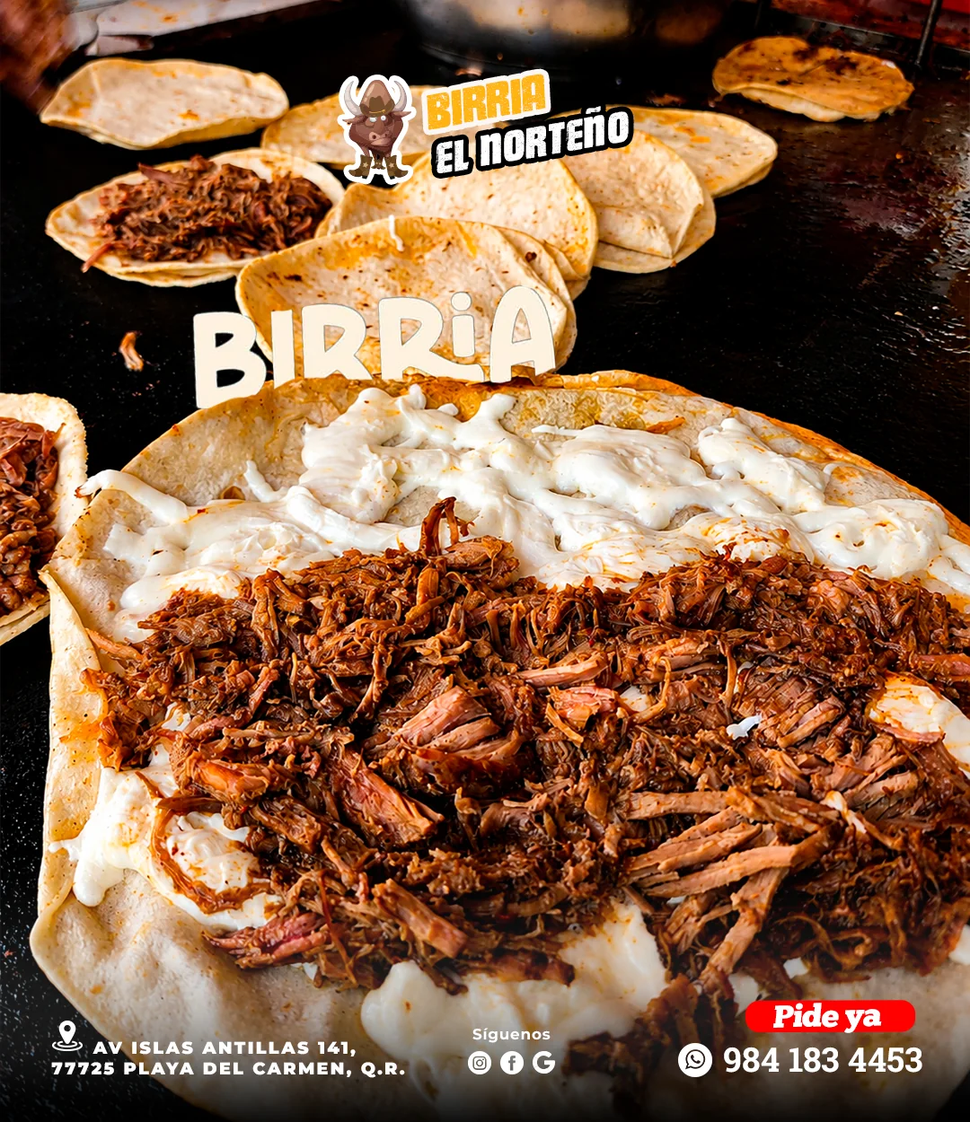 Contenido publicitario de Birriería El Norteño con el proceso de preparación de la birria