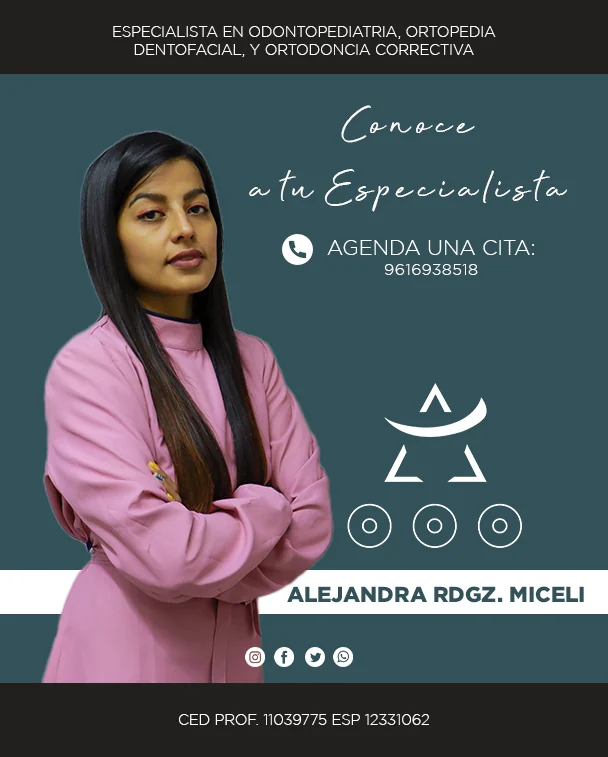 Diseño publicitario para la Dra. Alejandra Rodríguez Miceli que promociona servicios de especialidad dental