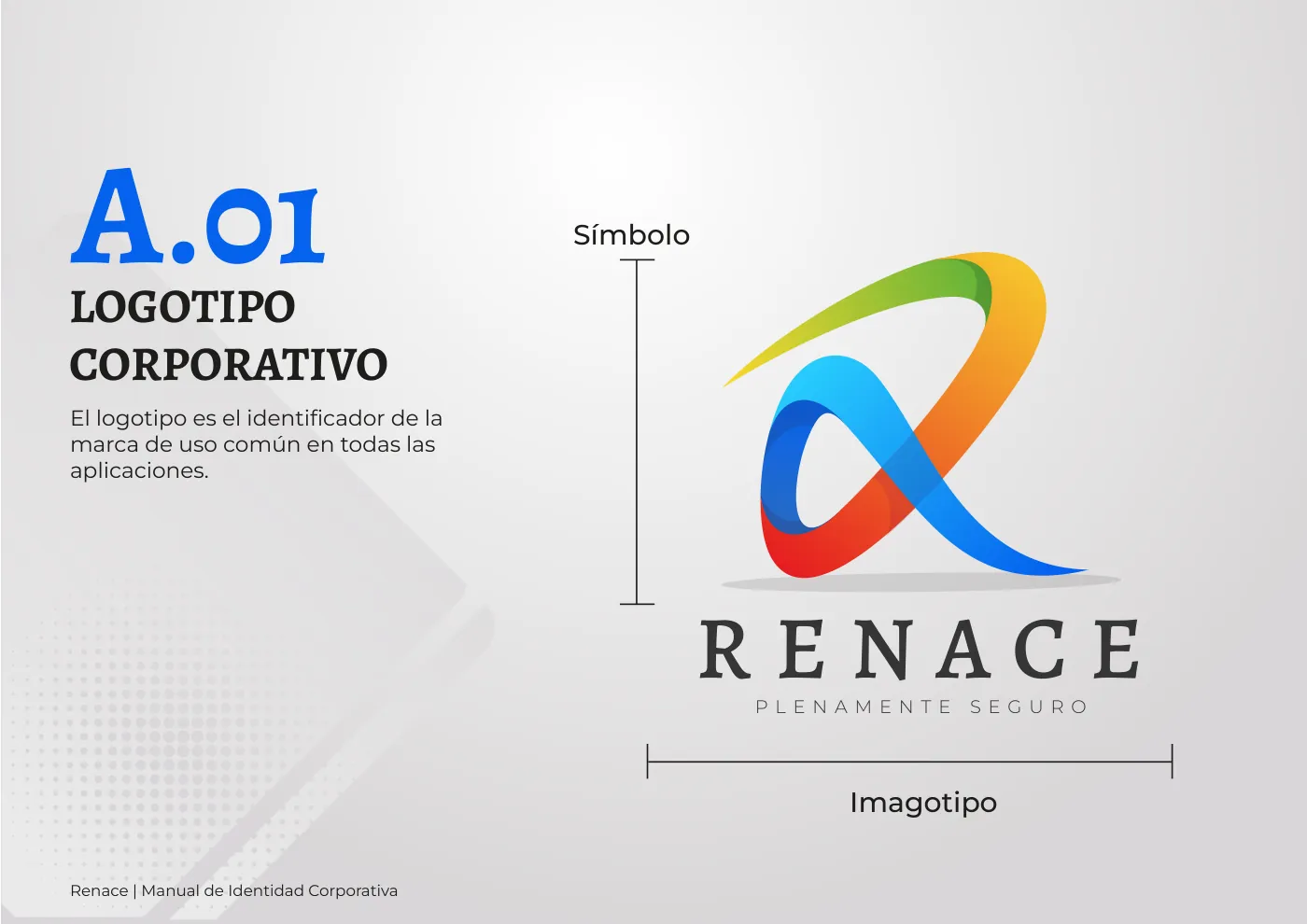 Manual de identidad corporativa de RENACE, página  5: Logotipo y símbolo corporativos
