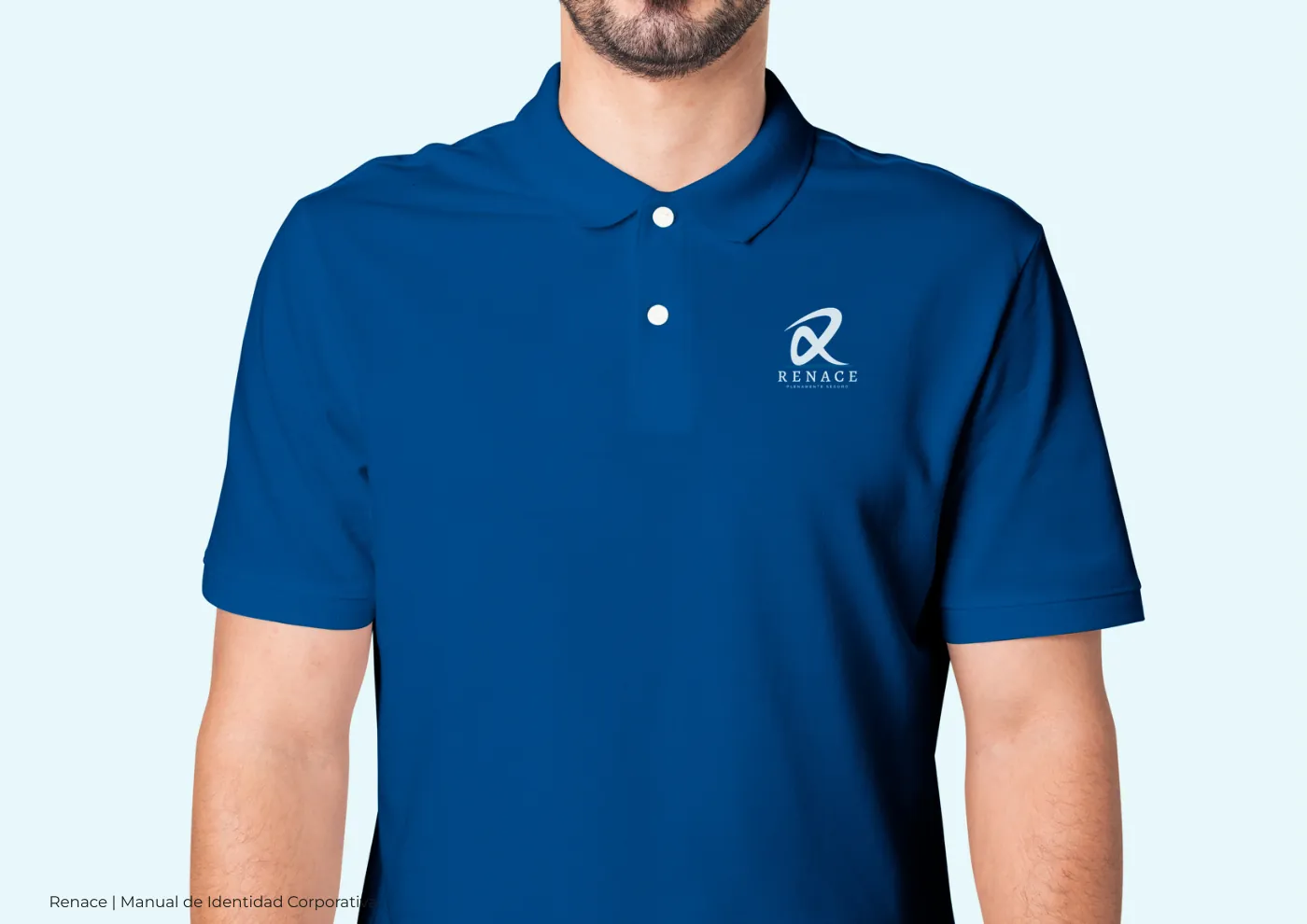 Manual de identidad corporativa de RENACE, página  25: Playera polo azul de RENACE