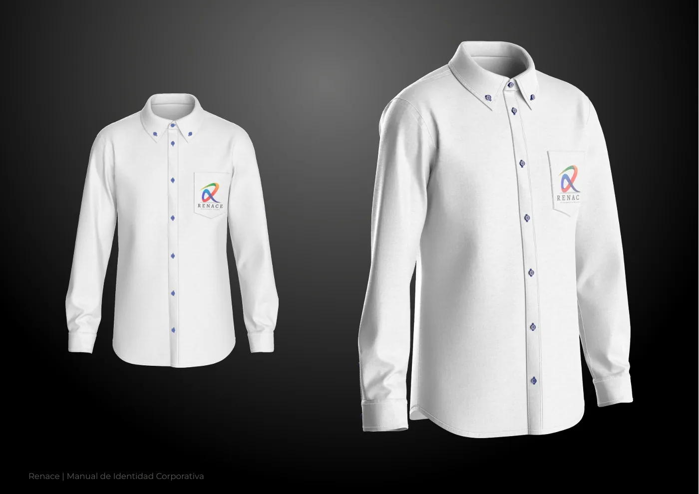 Manual de identidad corporativa de RENACE, página  29: Camisas corporativas blancas de RENACE