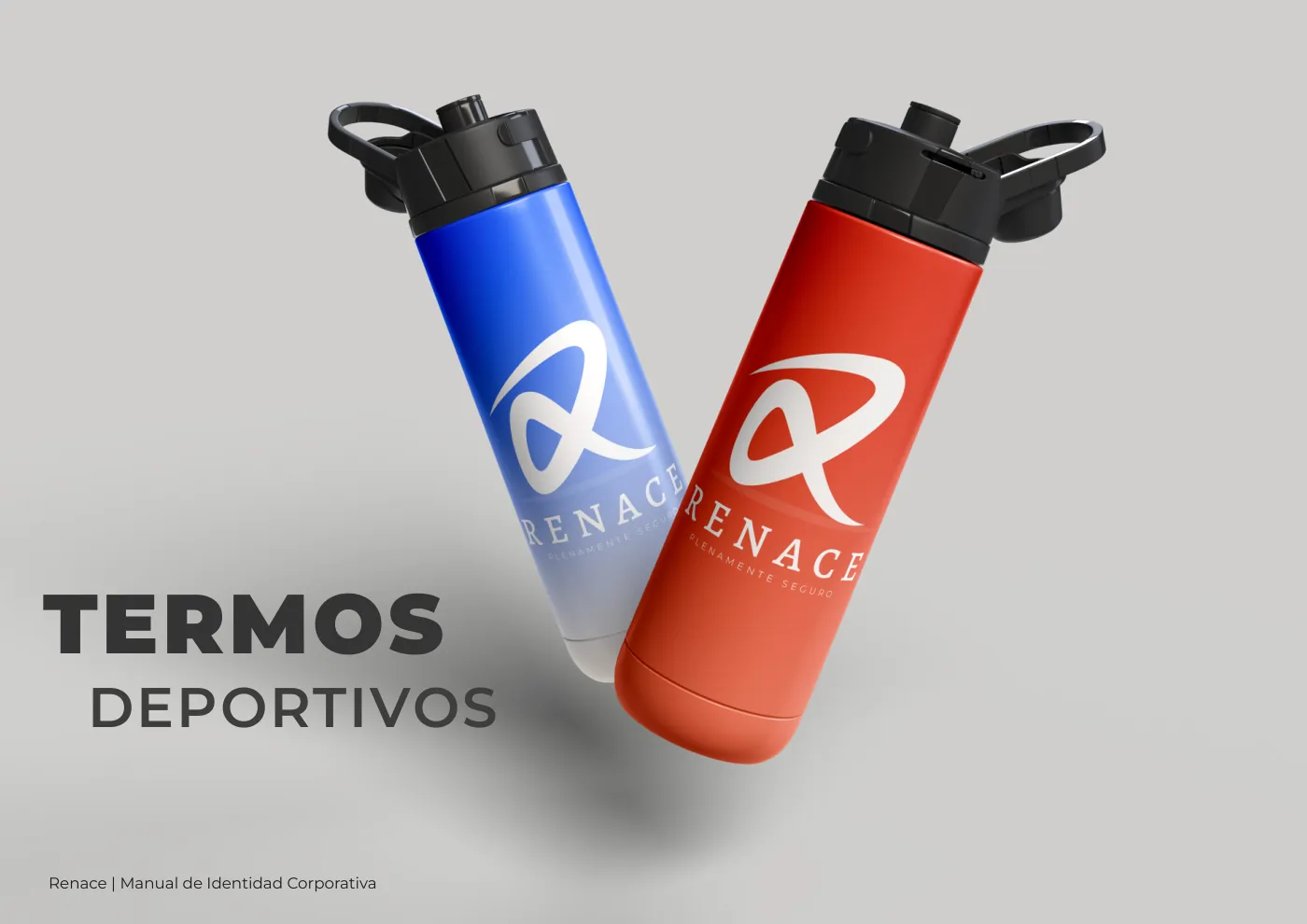 Manual de identidad corporativa de RENACE, página  43: Aplicaciones en termos deportivos de RENACE