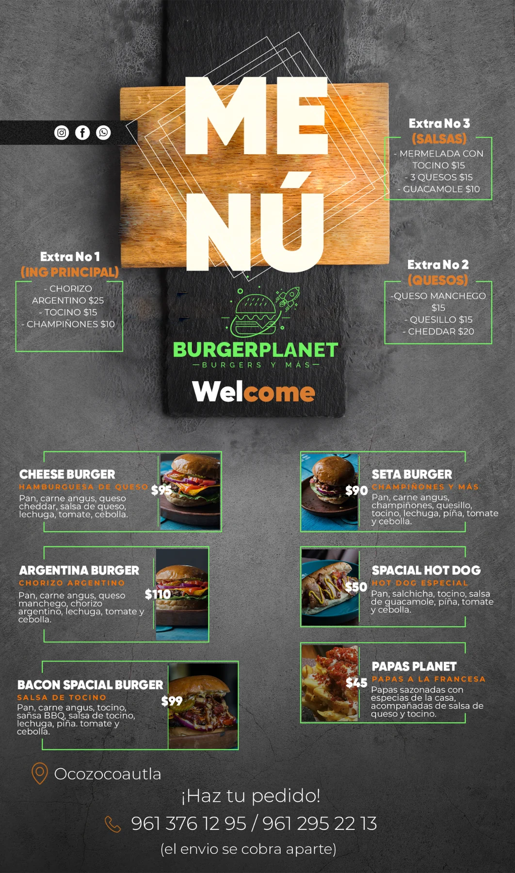Diseño de menú del restaurante Burger Planet